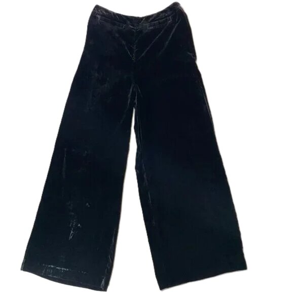 Anthropologie Black Velvet Flowy Wide Leg Pants Side Zipper Button Size 6 - Picture 4 of 15